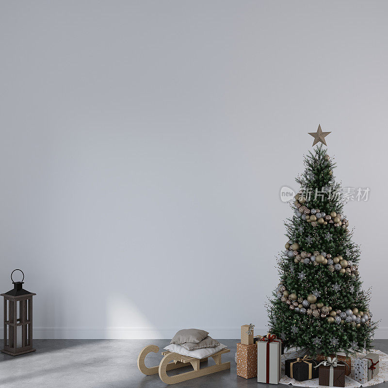 Frame Mockup in Home Interior, Christmas İnterior Mockup, New Year Mockup, Christmas Tree Wall Mockup
